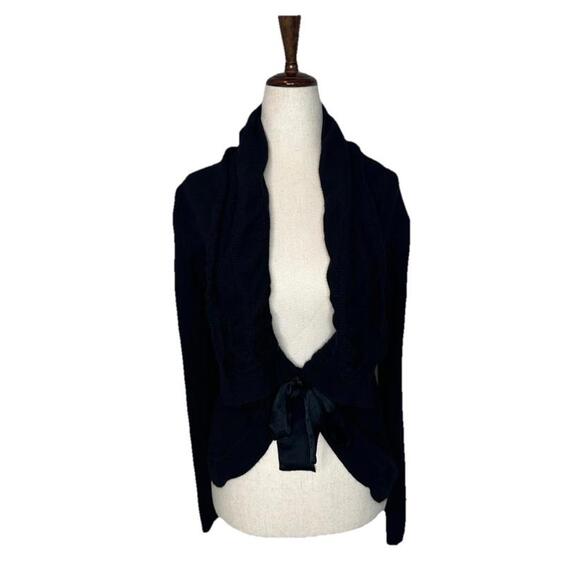 Sweaters - Yudashkin Angora Wool Blend Black Cardigan Sweater Womens S Tie Front Minimalist